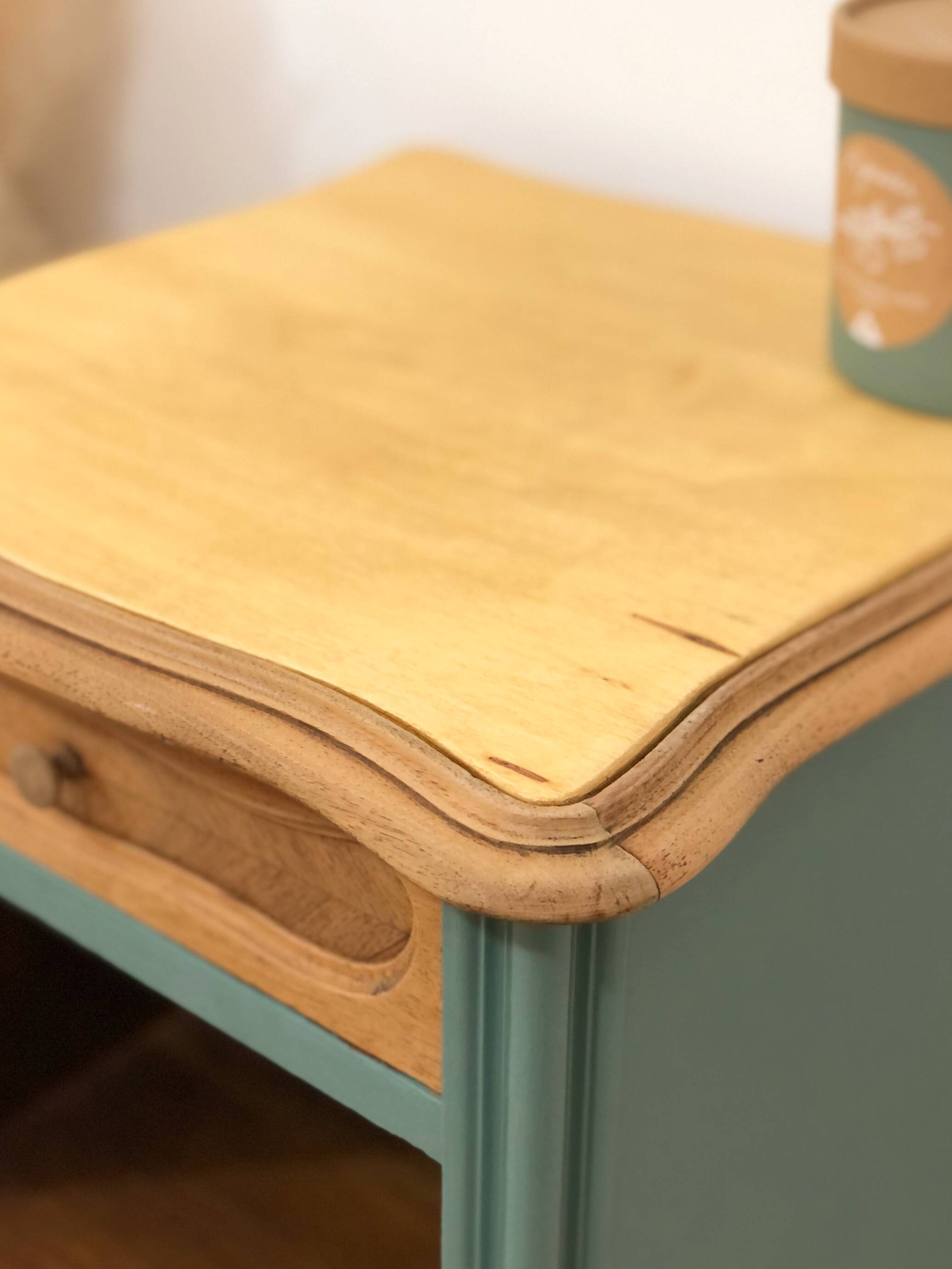 Louis XV style bedside table in celadon green