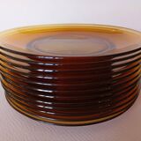 12 assiettes plates Vereco ambre
