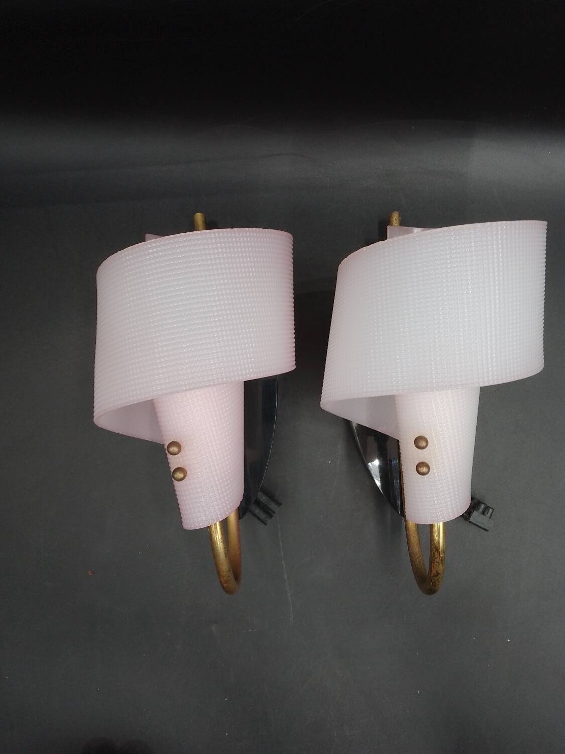 Pair of wall lights 1950 1960 Design Geru Leuchten Plexiglas and Brass