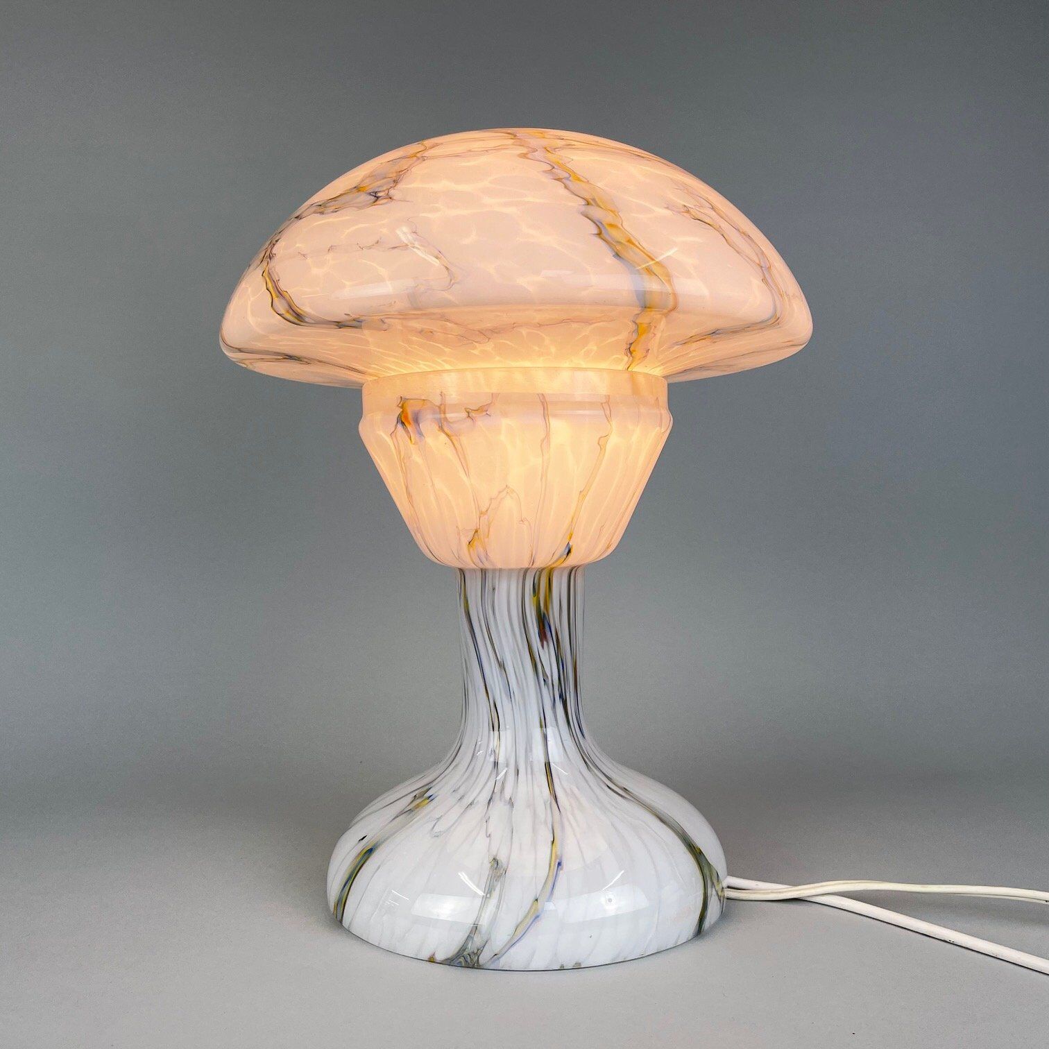 Lampe de table champignon en verre marbré vintage, années 1930