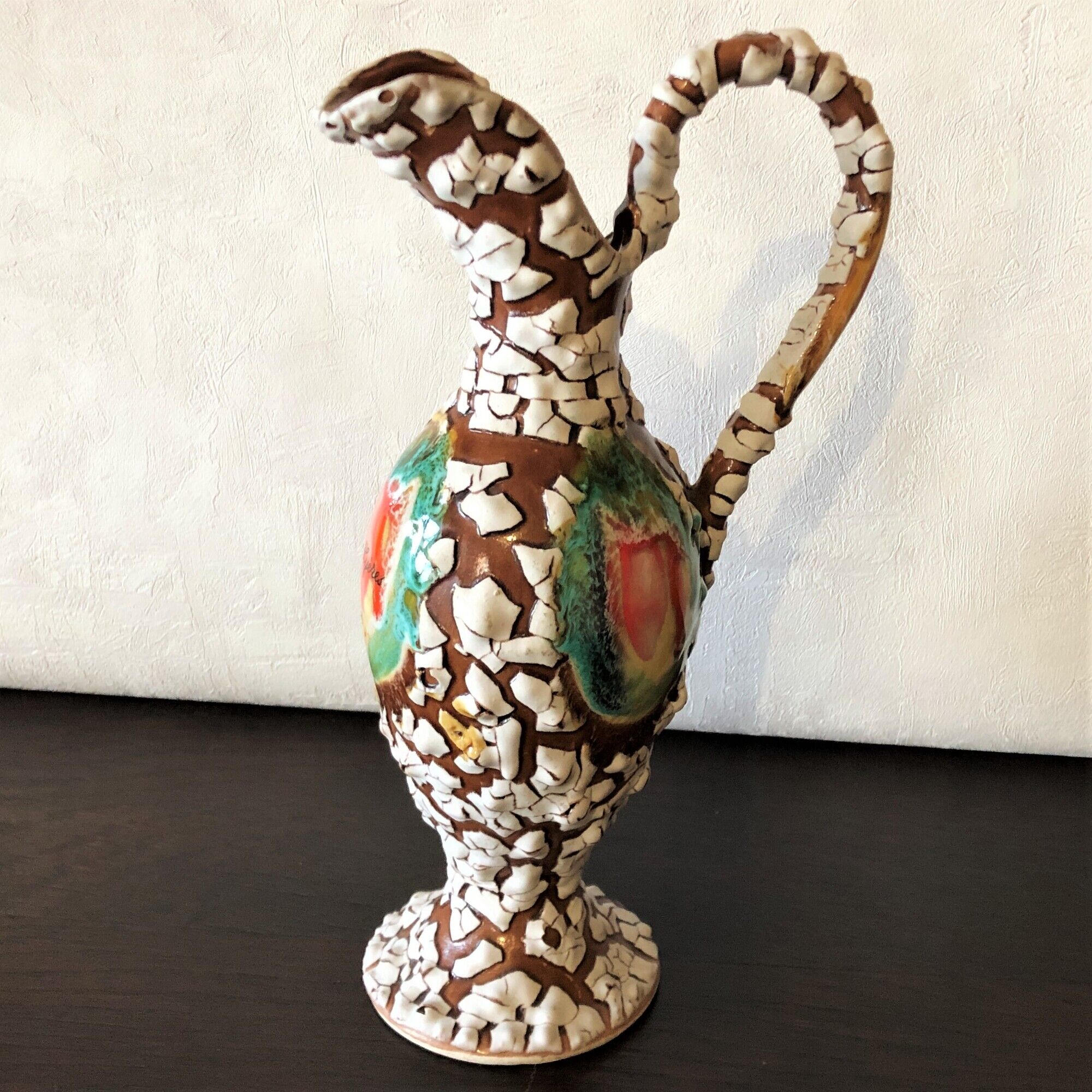 Carafe pitcher with handle, Vallauris style, sea foam, HYERES, vintage 60s