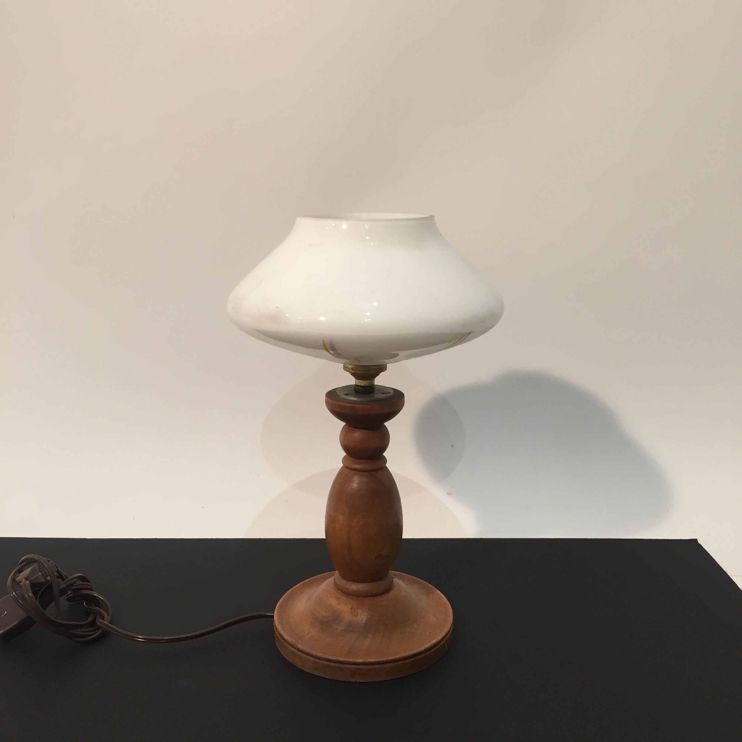 Turned wooden table lamp