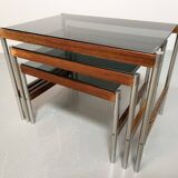 3 Fristho Dutch Design Nesting Tables with Smokey Glass Top Wenge Frame 60s