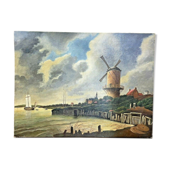 OLD OIL ON CANVAS, REPRODUCTION WORK RUISDAEL MILL, 60' YEARS