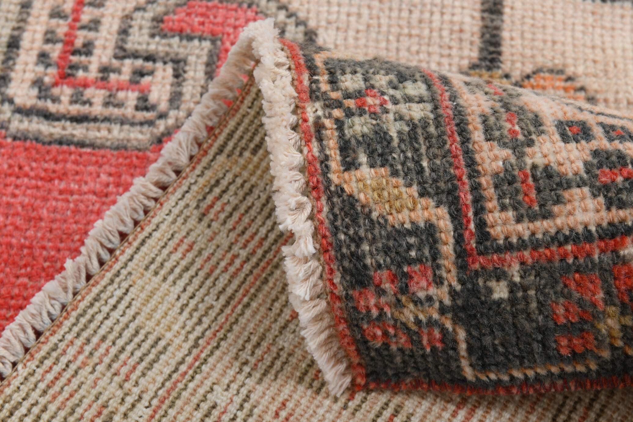 4x10 red & beige wool vintage rug 140x301cm