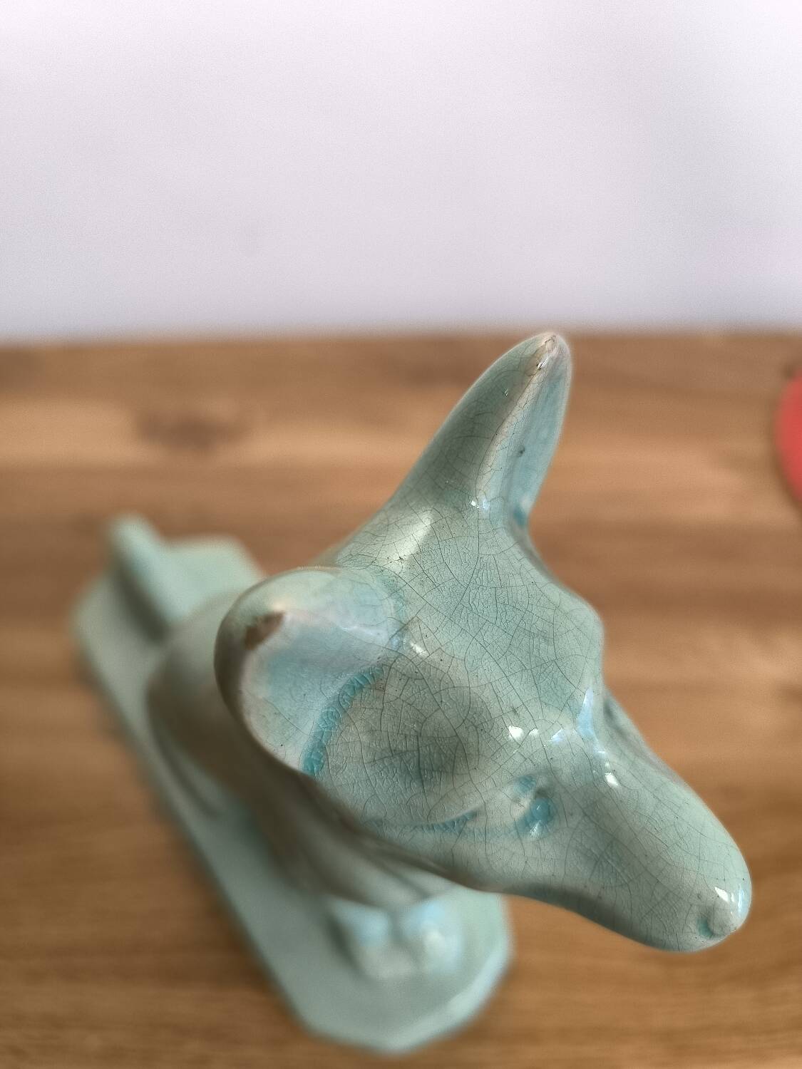 Celadon green crackled ceramic dog circa 1930