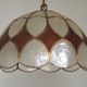 French Vintage Capiz Shell Hanging Pendant Light in Brown & White Gold Trim