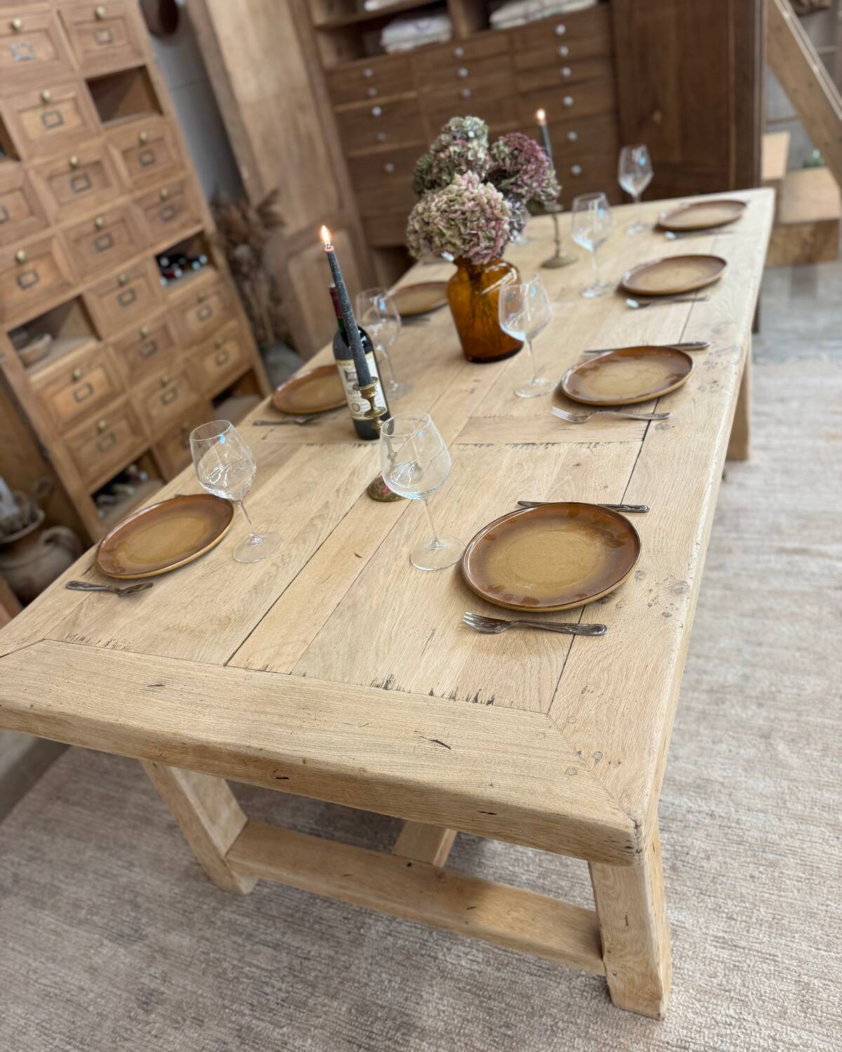 Large farmhouse table with 10 drawers