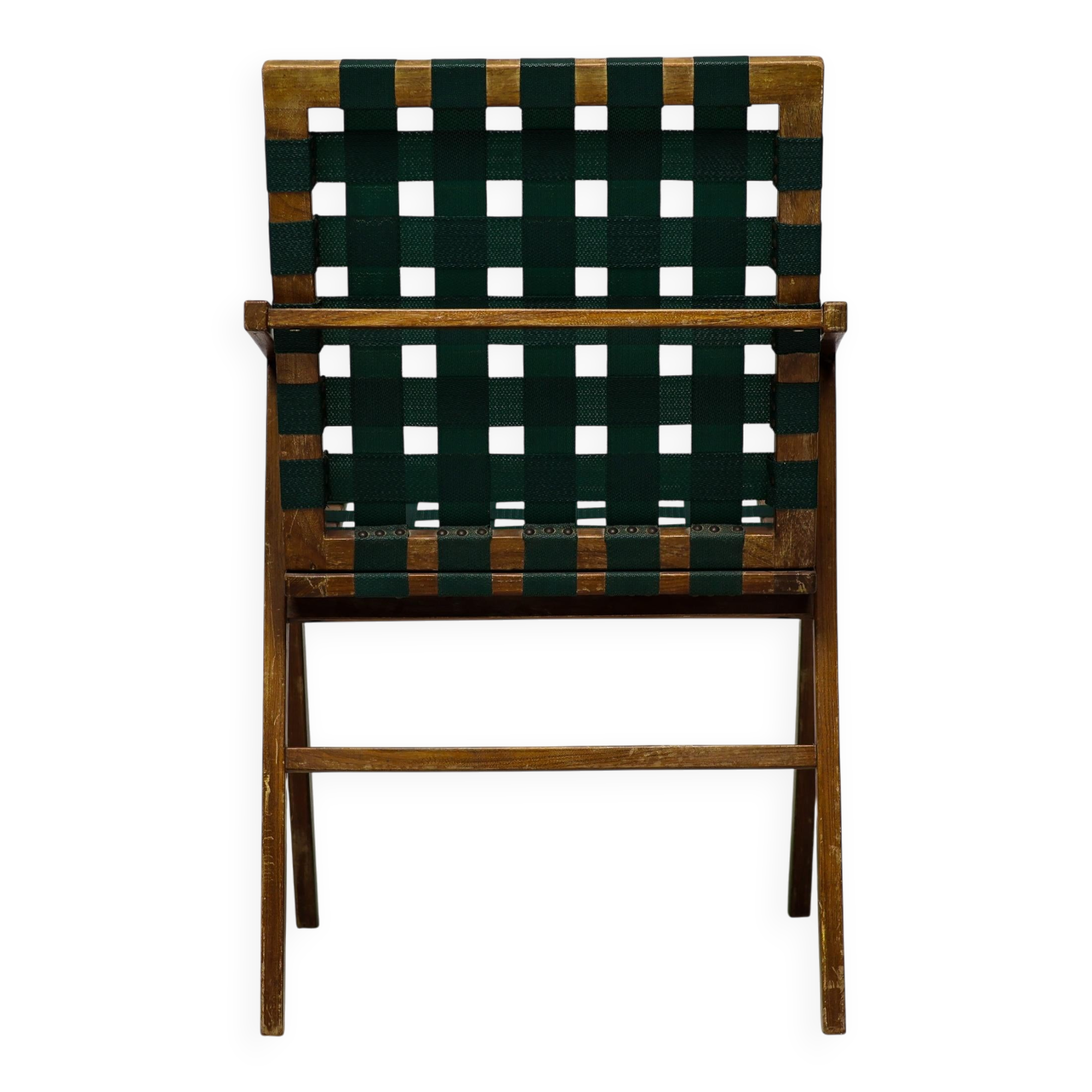 Mid-century Italian armchair in walnut with straps, in the style of Franco Albini.