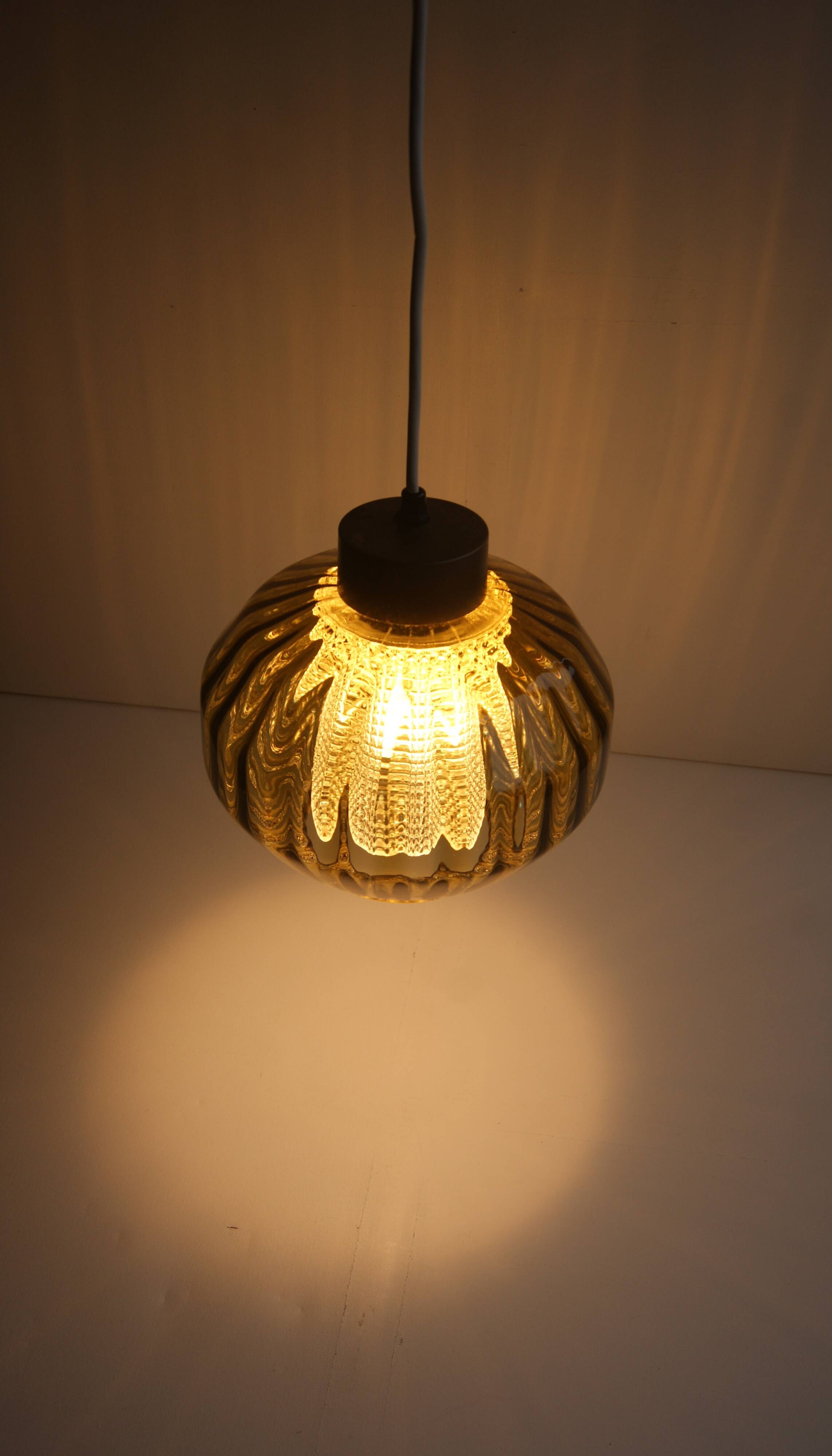 Vintage glass pendant in smoky green crystal with crystal cylinder  - design Carl Fagerlund Sweden