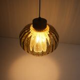 Vintage glass pendant in smoky green crystal with crystal cylinder  - design Carl Fagerlund Sweden