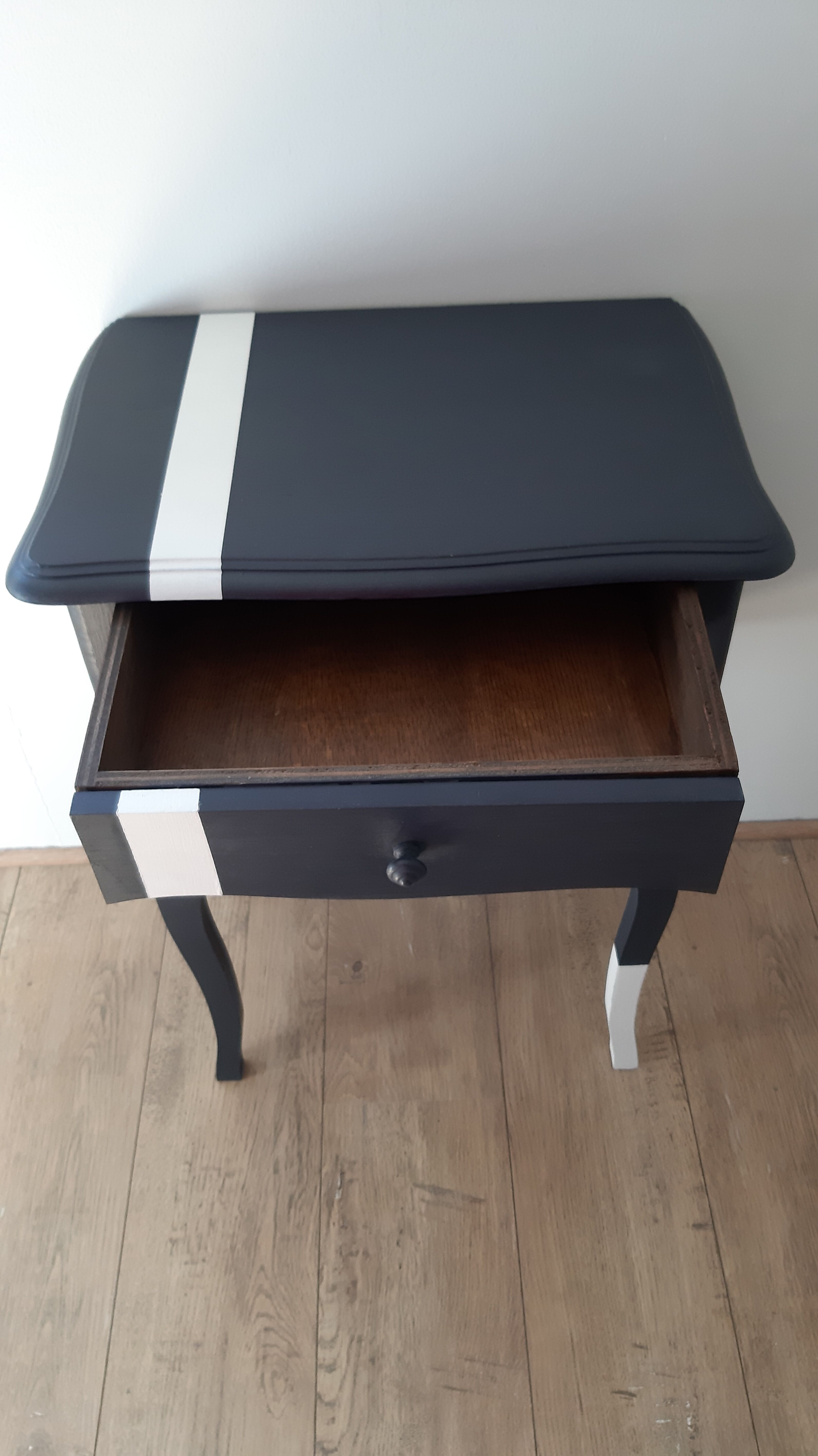 Navy blue and white bedside
