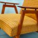 Fauteuil tchèque 1960 tissu jaune géométrique
