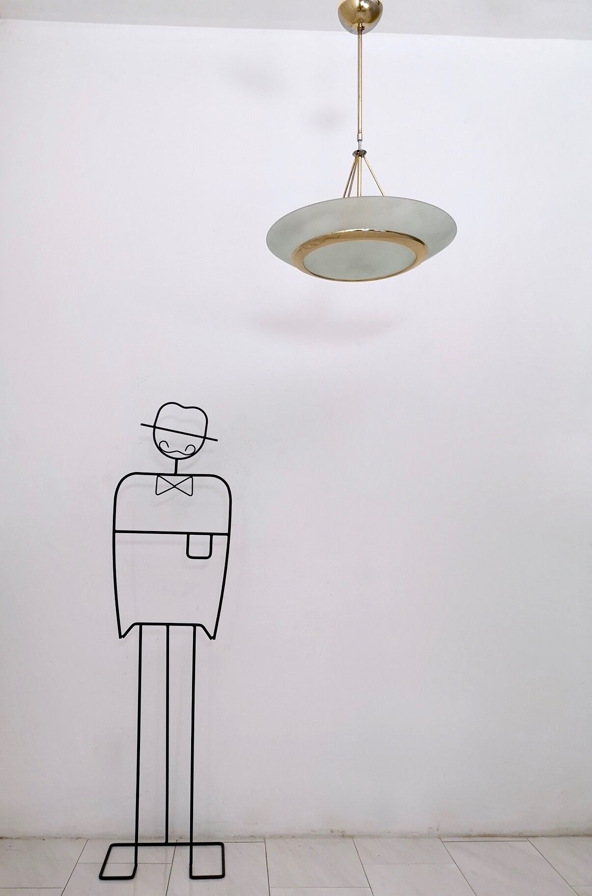 Brass and etched glass bowl pendant