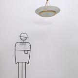 Brass and etched glass bowl pendant