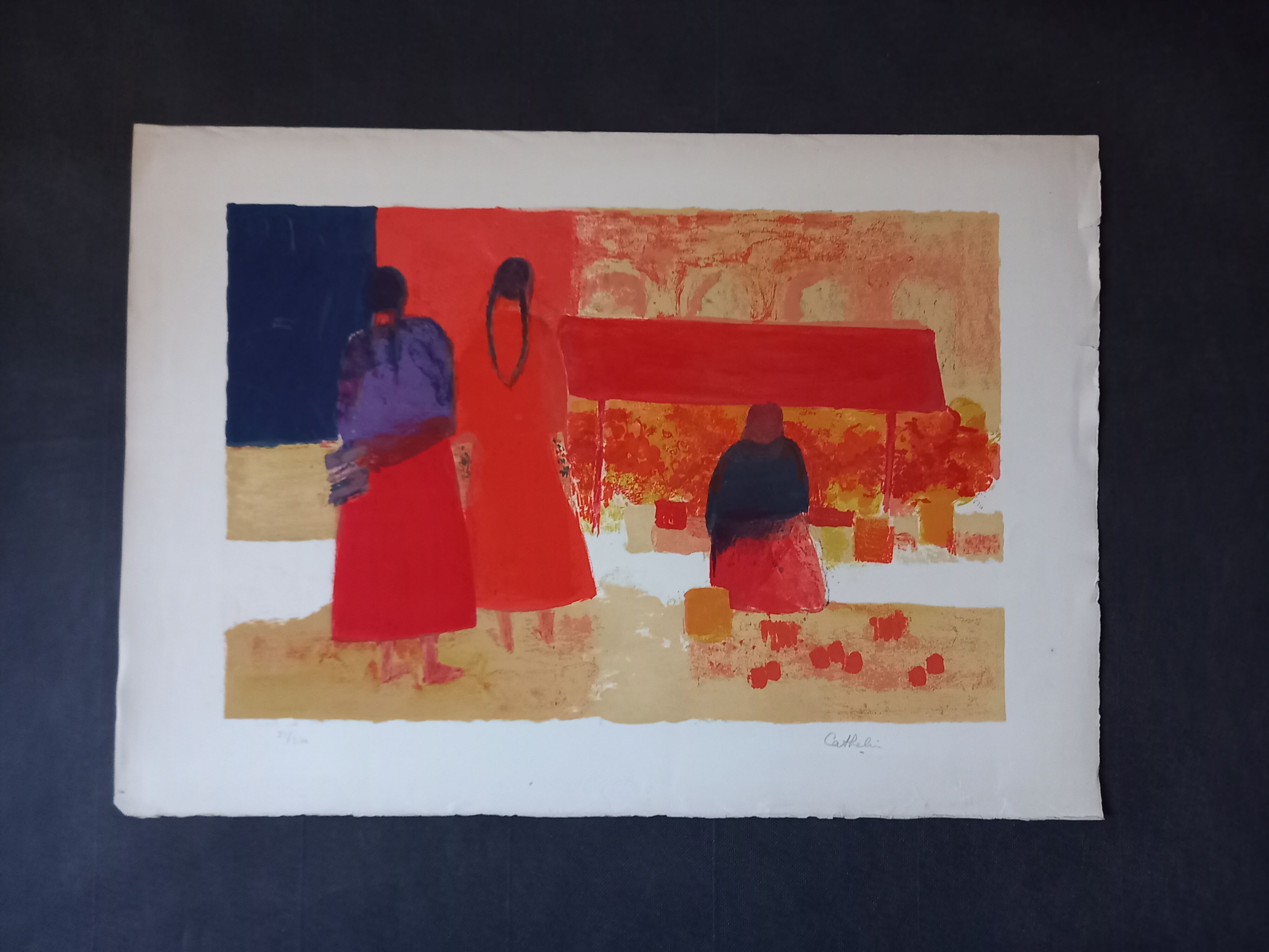 Lithographie de Bernard Cathelin, Marché mexicain, 1965