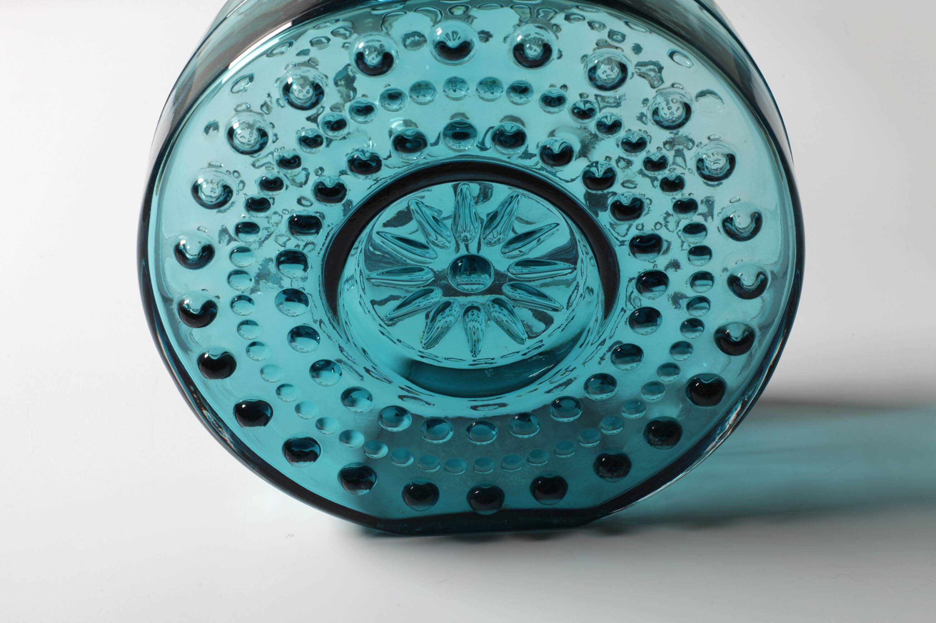 Teal Sunburst Blue Bubble Glass Vase / Erich Jachmann for WMF / 1960s