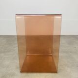 Smoked plexiglass cube side table by Michel Dumas, 1970s