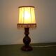 French Mid Century Round Turned Wood Table Lamp With Hide Skin Shade 4025