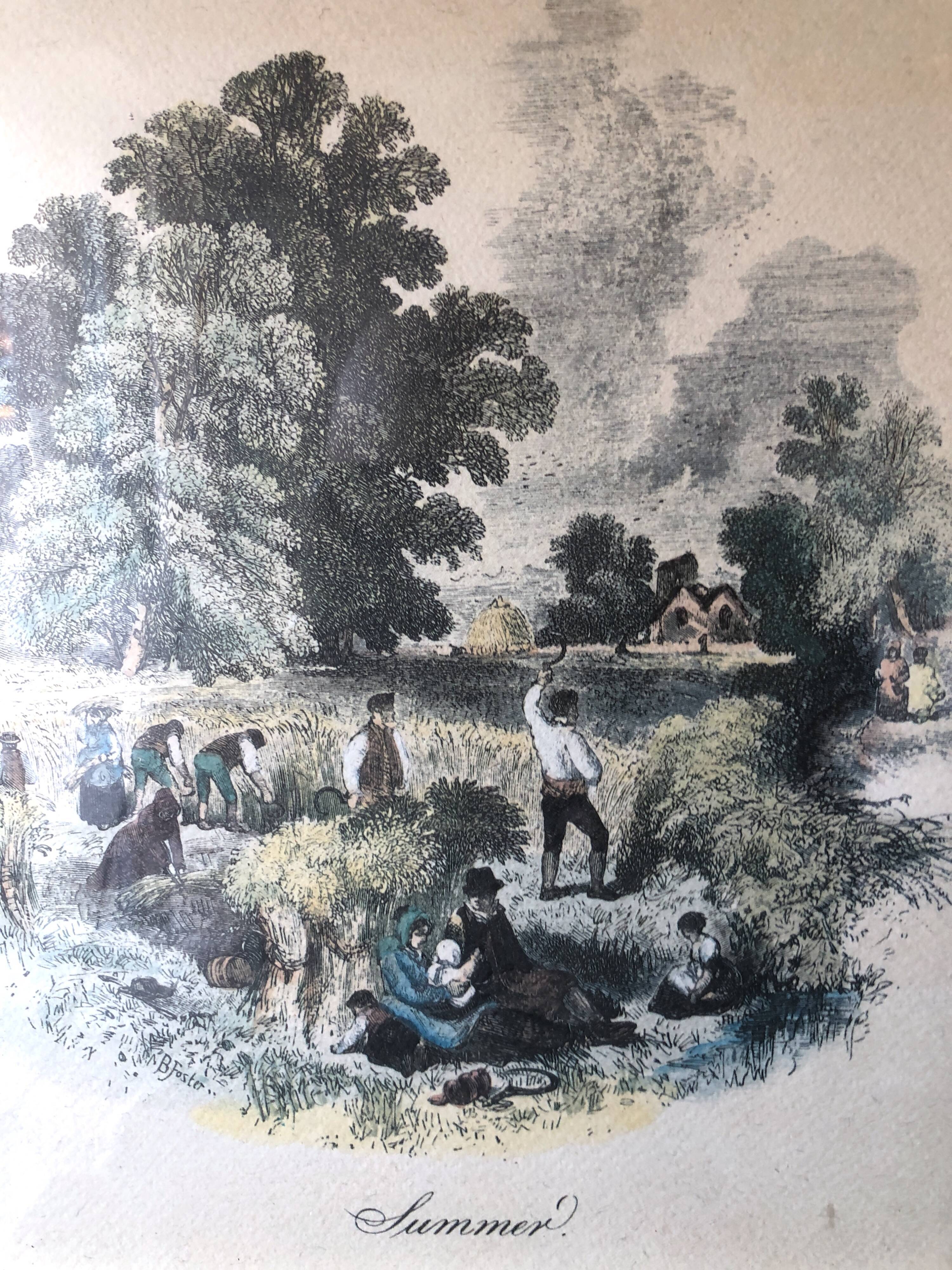 Set of 4 framed antique prints - 4 seasons