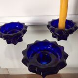 Old reims glass candlesticks cobalt blue