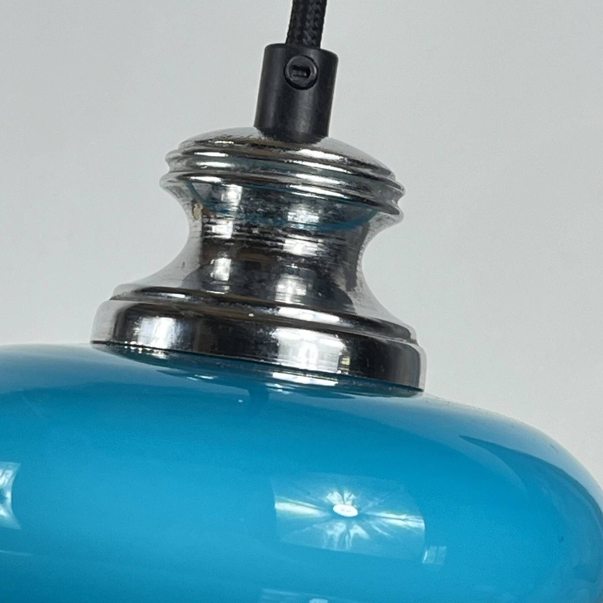 Suspension lustre globe in blue opaline glass from the 1970s.