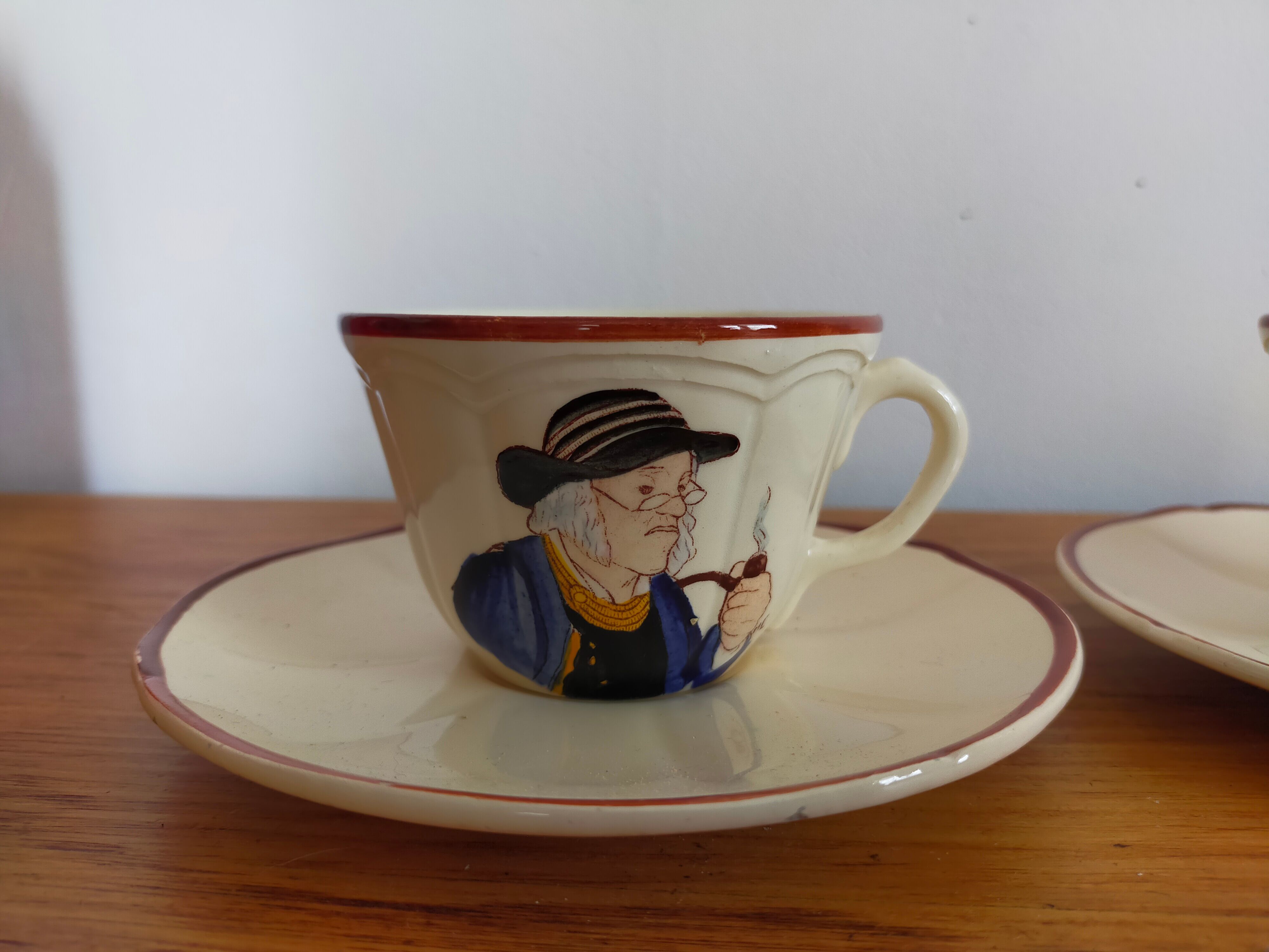 Vintage saucer cups in Breton earthenware