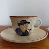 Vintage saucer cups in Breton earthenware
