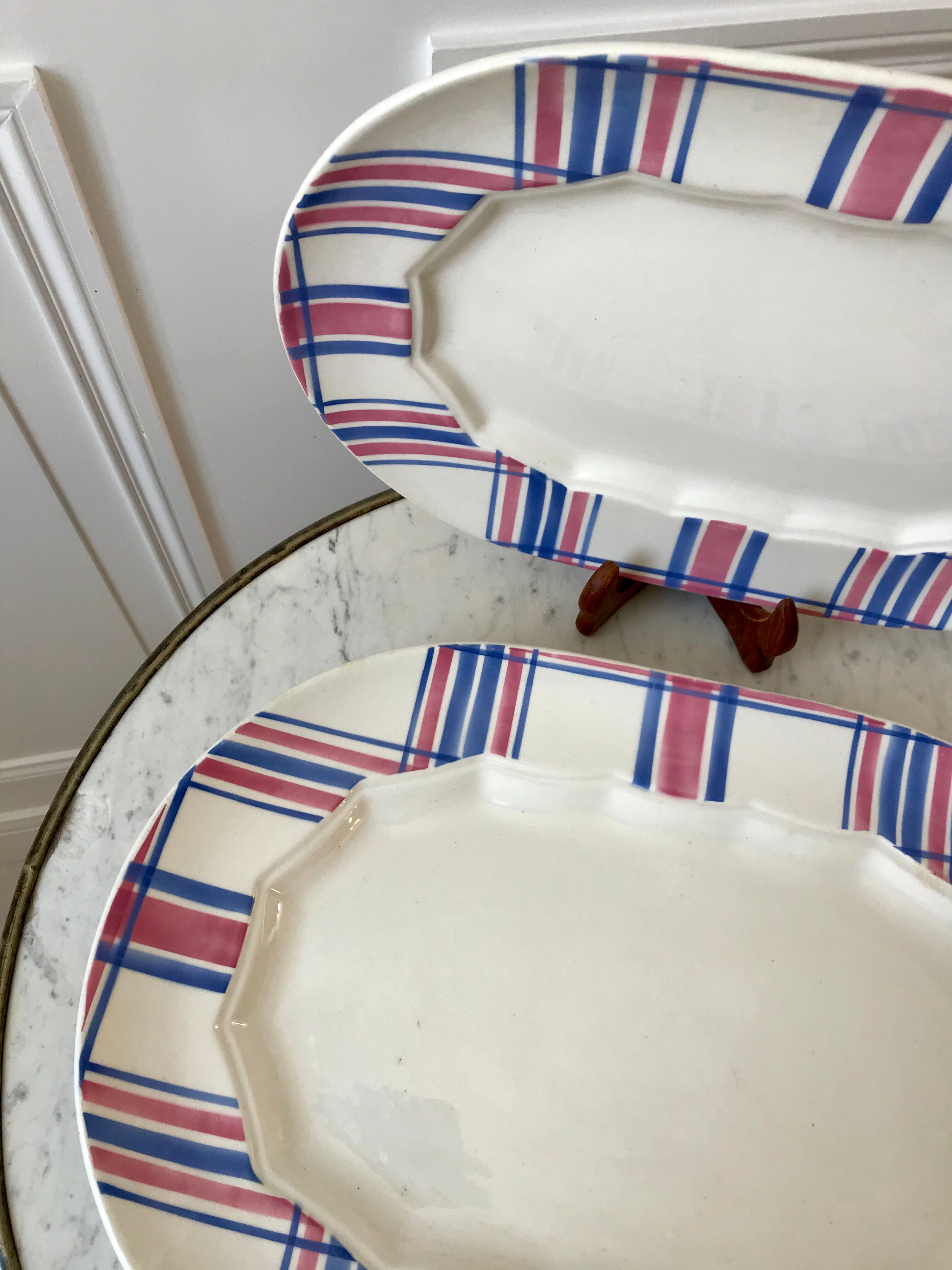 Duo of rectangular dishes HBCM model "Scottish" pink and blue 50s