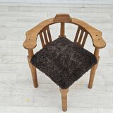1950s, Danish design, reupholstered armchair, New Zealand sheepskin, oak wood.