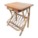 Vintage rattan magazine rack table