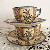 Antique Quimper Henriot earthenware cups and saucers