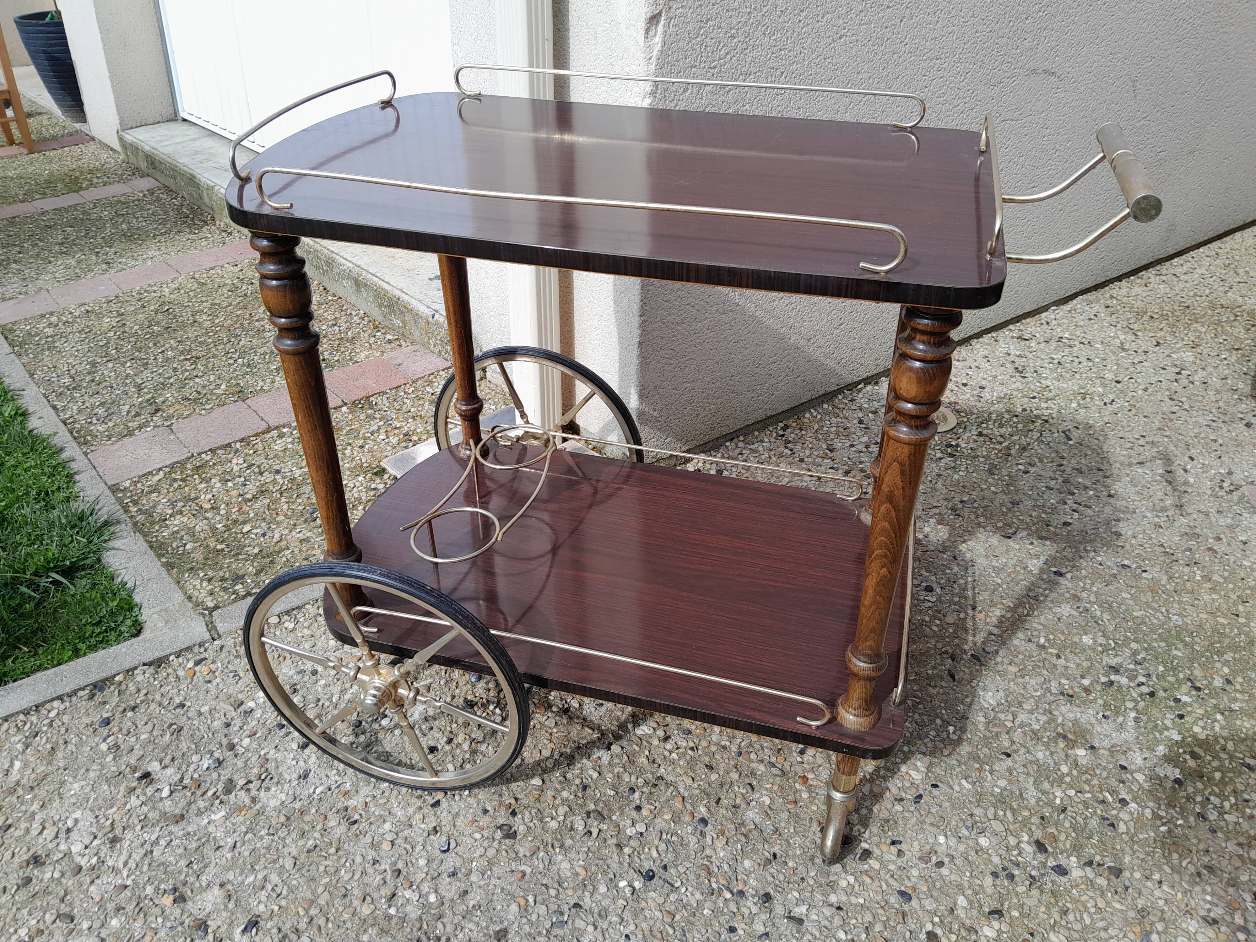 Servante desserte a roulante vintage laiton