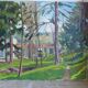Oil on canvas, houses in the park