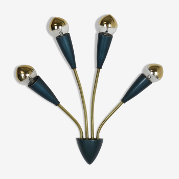 Modernist Blue and Brass Italian Theatre Wall Light Sconces, Italy, 1950s