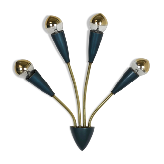 Modernist Blue and Brass Italian Theatre Wall Light Sconces, Italy, 1950s