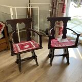 Pair of carved solid wood Dolomites armchairs