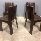 Chaises de salle à manger brutalistes et modernistes des années 70 en bois marron architectural