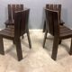 Chaises de salle à manger brutalistes et modernistes des années 70 en bois marron architectural
