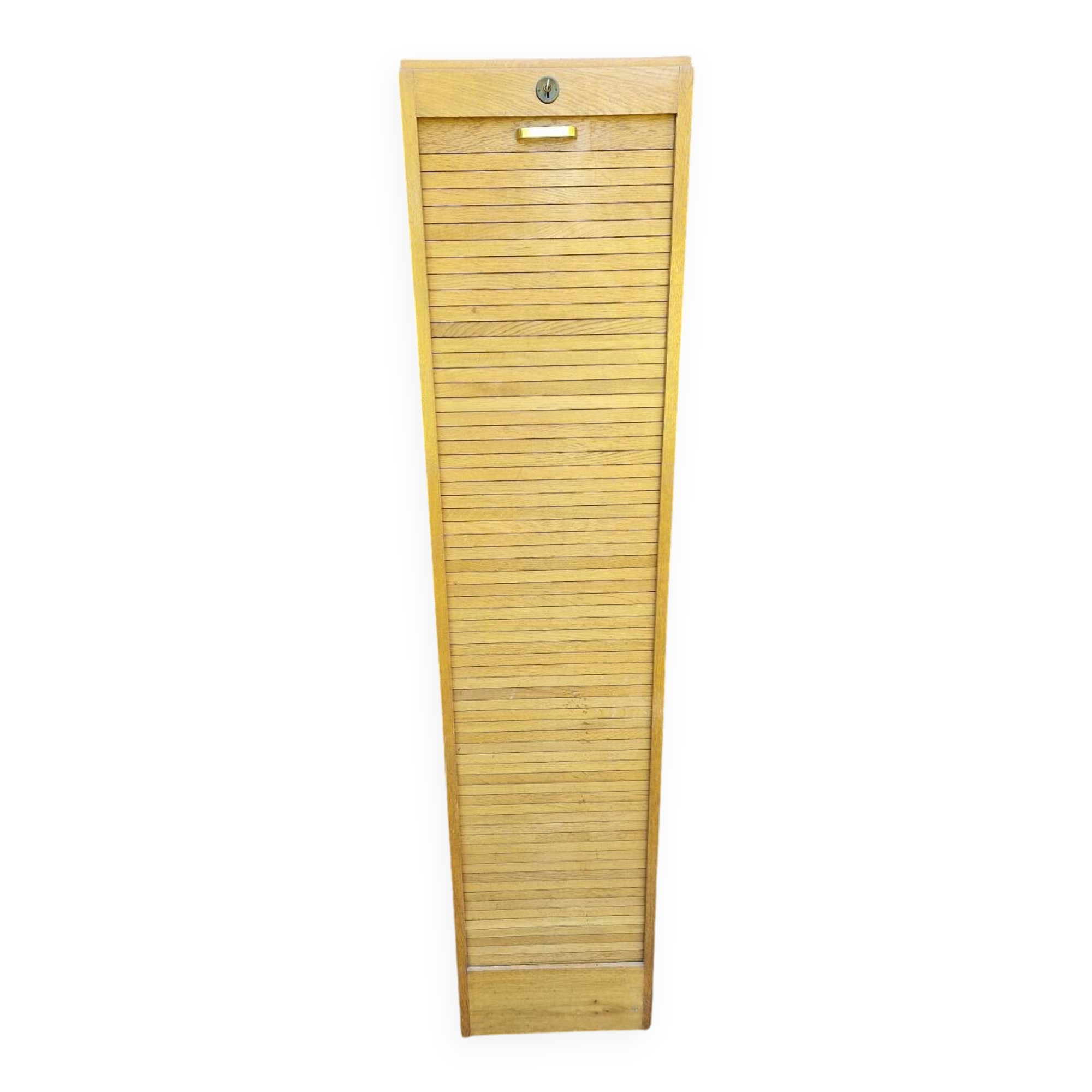 Large vintage 70s wooden curtain filing cabinet
