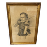 Portrait au fusain petit garçon au fusil signé charlotte fayard de 1879