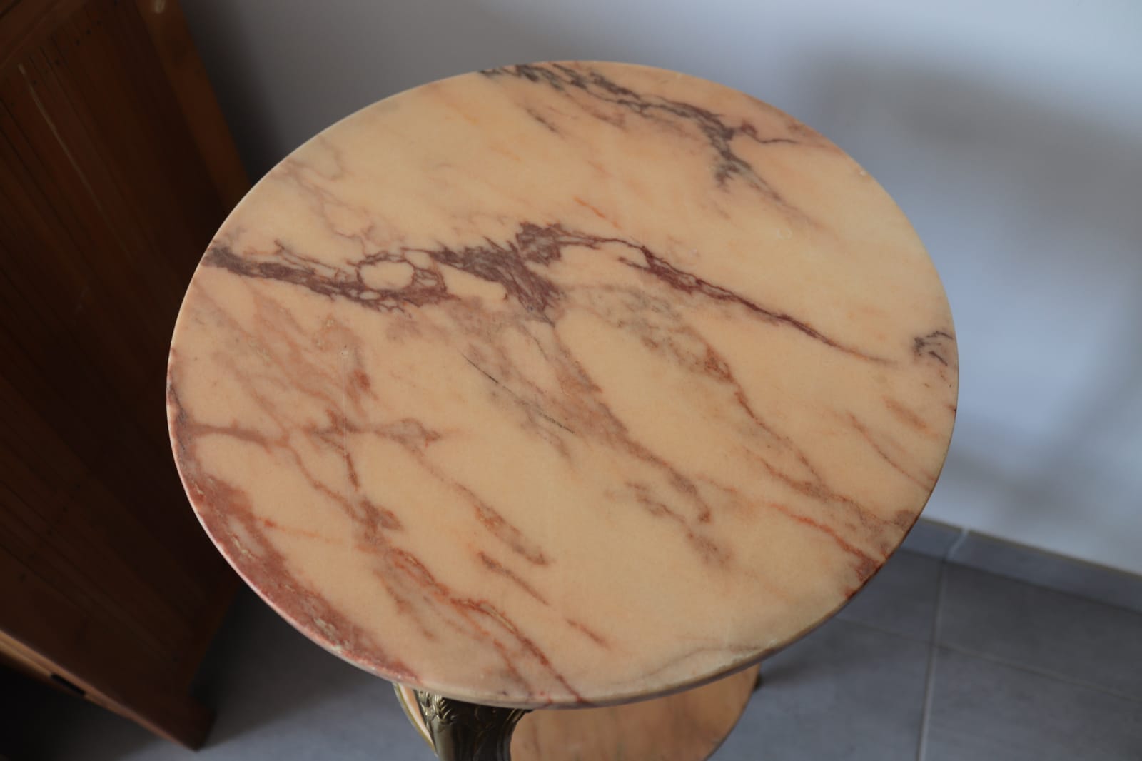 Louis XV style console in copper and pink marble 70s