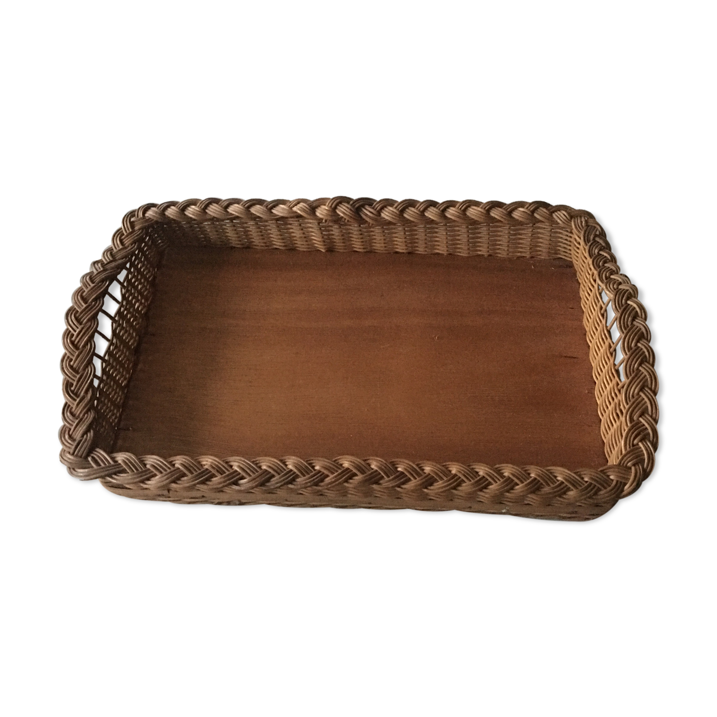 Vintage wicker and wood tray