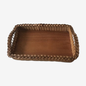 Vintage wicker and wood tray