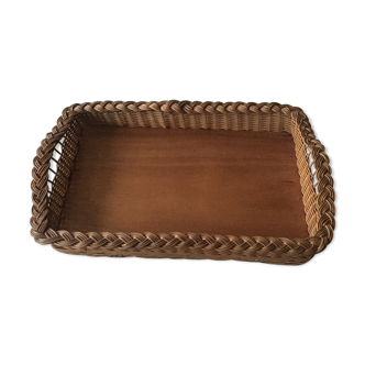Plateau vintage osier et bois