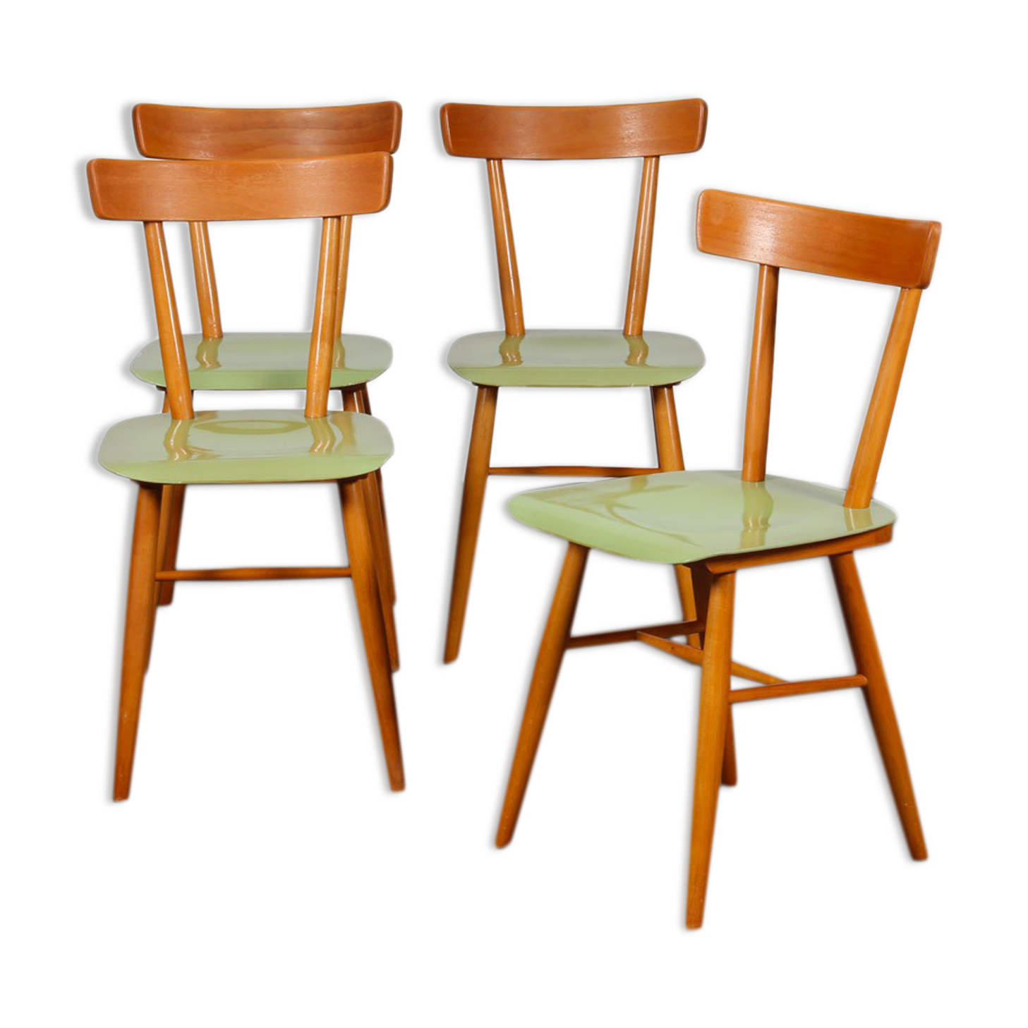Suite of 4 green chairs published by Ton, circa 1960