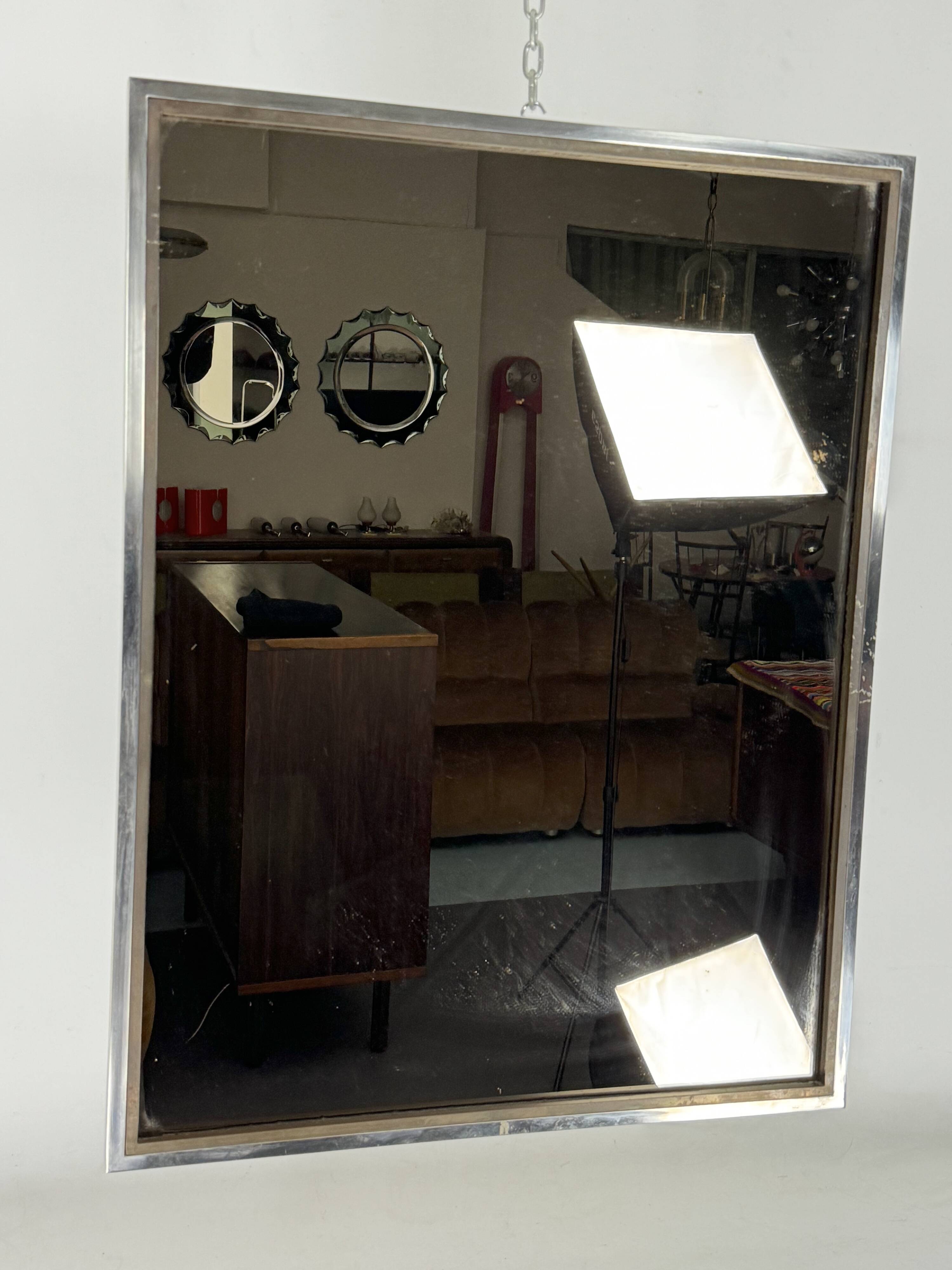 Italian vintage Romeo Rega chrome and brass mirror from 70s