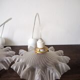 Pair of frosted glass flower pendant lamps