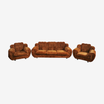 Velvet armchairs and sofa, 1970s, set of 3