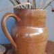 Pitcher in sandstone stamped glazed terracotta, bonny sandstone, handmade